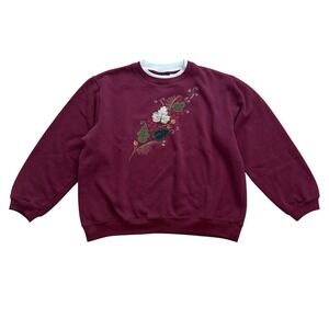 Vintage 90s Classic Elements Embroidered Leaves Sweatshirt Burgundy Womens Large